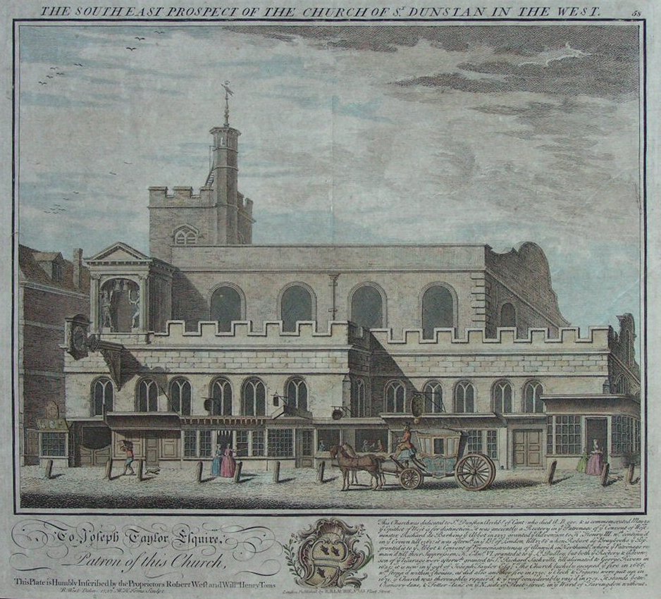Print - The South East Prospect of the Church of St.Dunstan in the West. - Toms